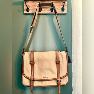 Vintage Coach twill and leather messenger bag.